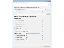 Scan SharePoint and Windows file shares prior to migration to identify potential issues such as missing or custom templates, features and web parts, file path or size limitations and blocked file extensions.